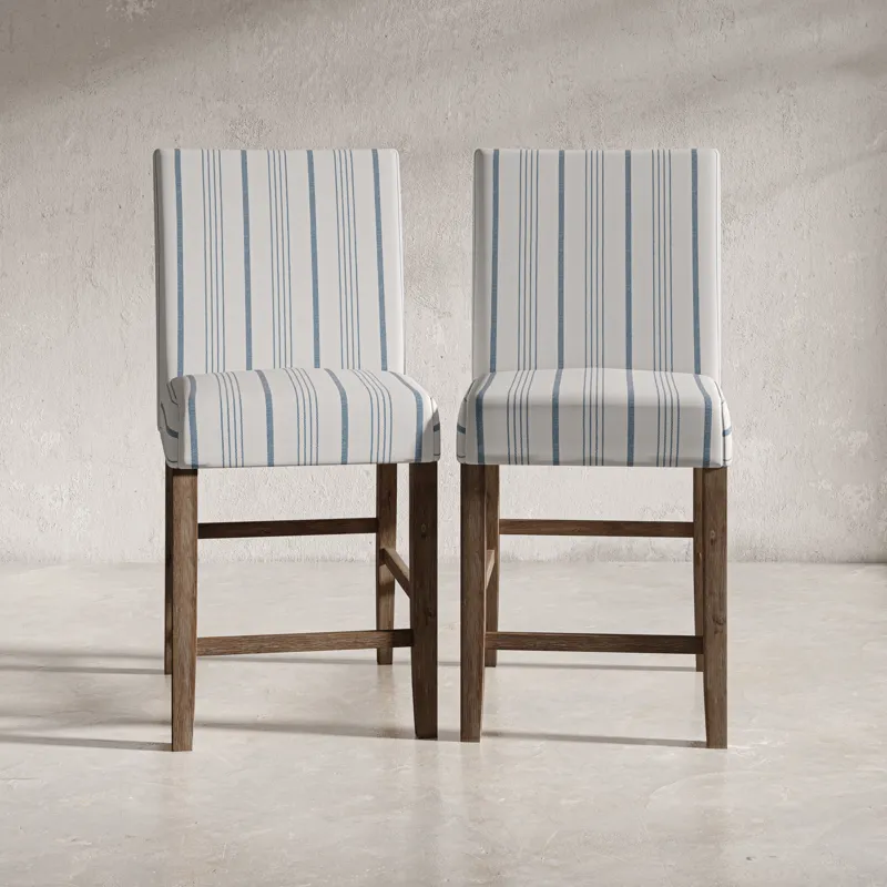 Eastern Tides Coastal Wire-Brushed Wood Upholstered Parsons Barstool(Set Of 2)