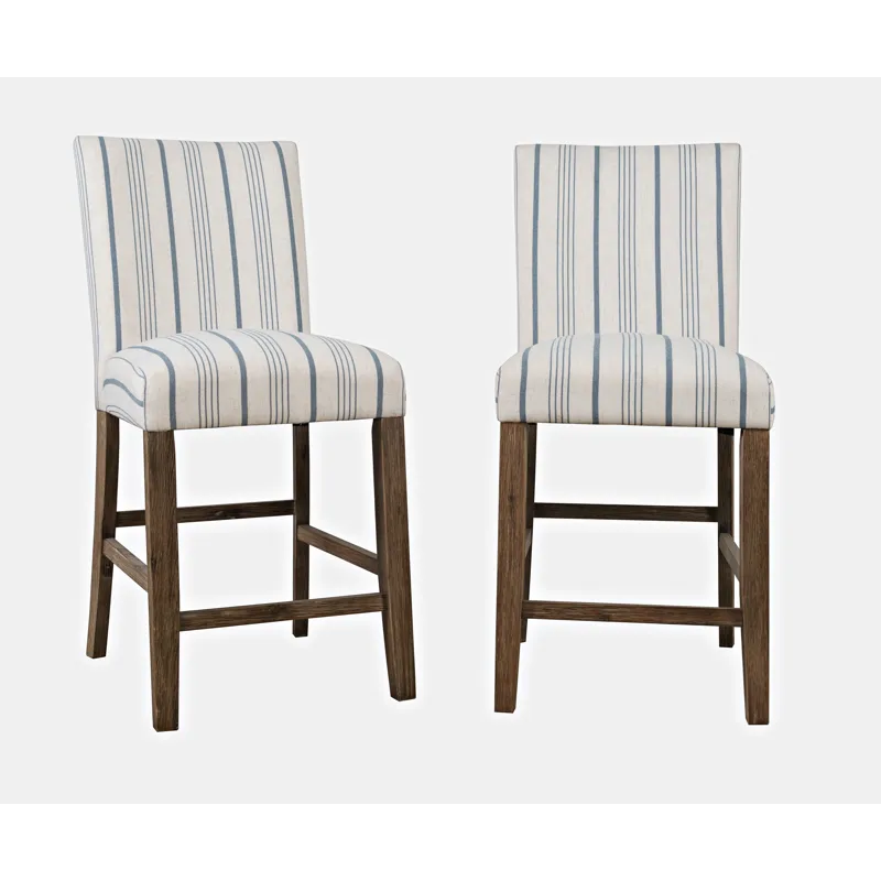 Eastern Tides Coastal Wire-Brushed Wood Upholstered Parsons Barstool(Set Of 2)