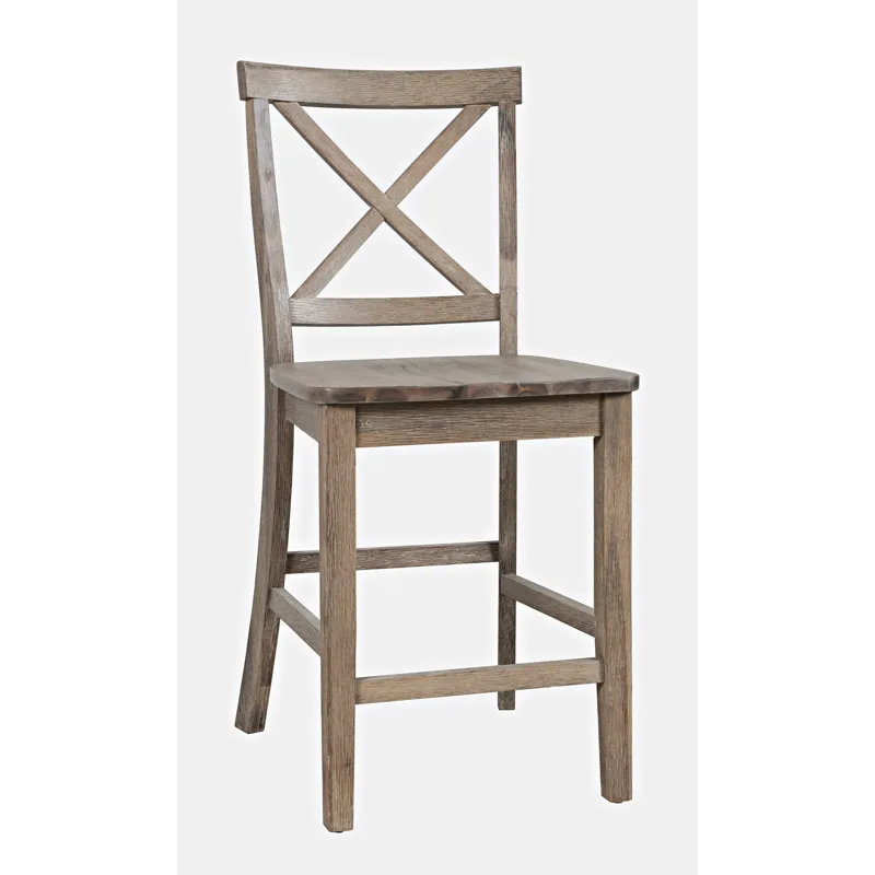 Eastern Tides Coastal Wire-Brushed Wood X-Back Counter Barstool(Set Of 2)