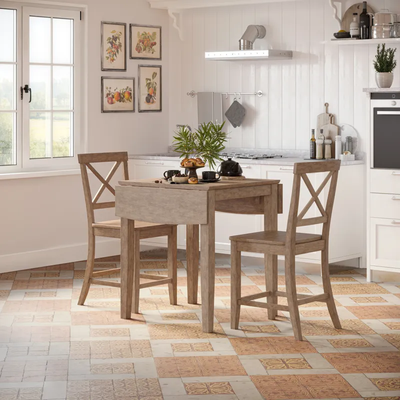 Eastern Tides Coastal Wire-Brushed Wood X-Back Counter Barstool(Set Of 2)