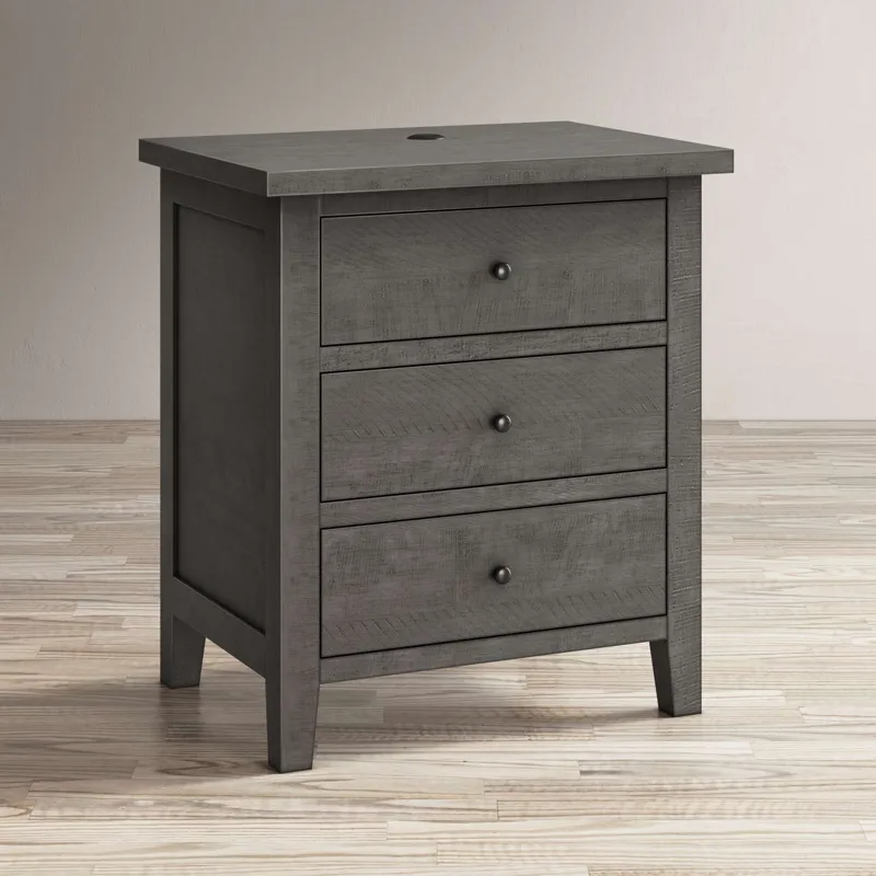 Maxton Contemporary Coastal Distressed Wood USB Charging Nightstand