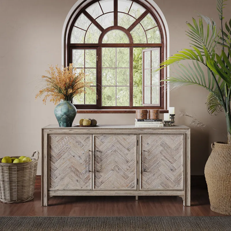 Gramercy Mid-Century Modern Chevron Three Door 60\" Accent Cabinet