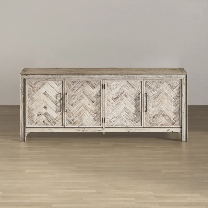 Gramercy Mid-Century Modern Chevron Four Door 79\" Accent Cabinet