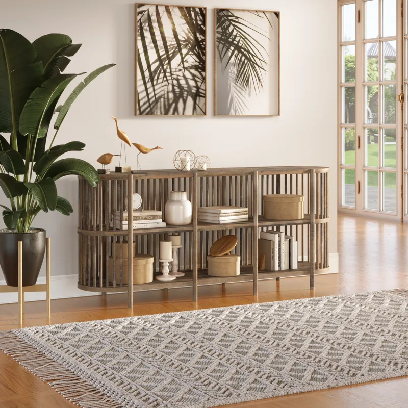 Rhapsody Mid-Century Modern 72\" Open Storage Sideboard Cabinet