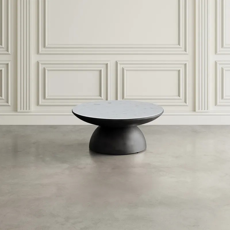 Circularity Modern Luxury Marble And Iron 35\" Round Pedestal Coffee Table
