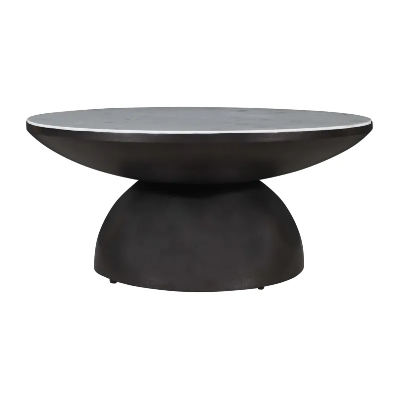 Circularity Modern Luxury Marble And Iron 35\" Round Pedestal Coffee Table