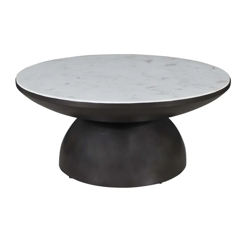 Circularity Modern Luxury Marble And Iron 35\" Round Pedestal Coffee Table