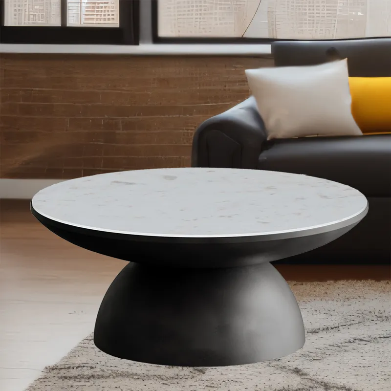 Circularity Modern Luxury Marble And Iron 35\" Round Pedestal Coffee Table