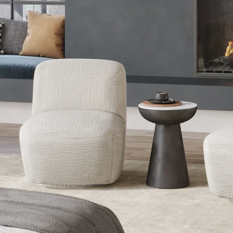 Circularity Modern Luxury Marble And Iron 18\" Round Pedestal End Table