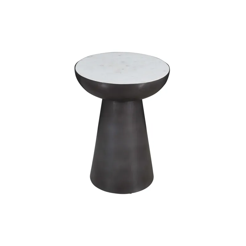 Circularity Modern Luxury Marble And Iron 15\" Round Pedestal Chairside End Table