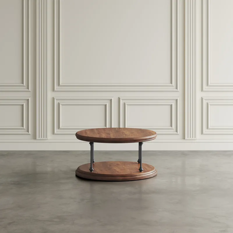 Larson Modern Industrial 36\" Round Solid Wood Coffee Table With Shelf