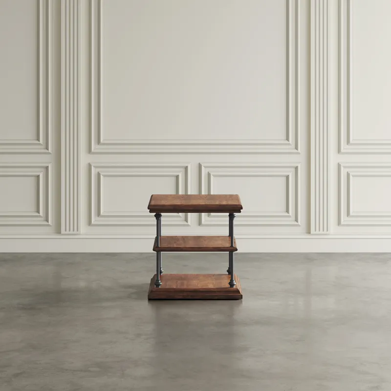 Larson Modern Industrial Square Solid Wood End Table With Storage Shelves