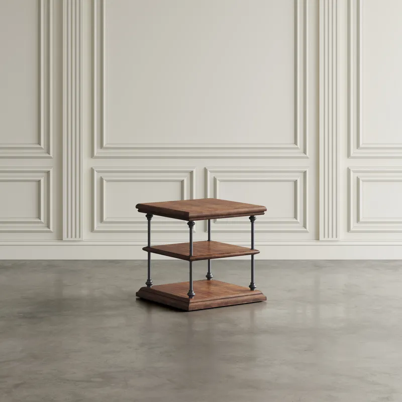 Larson Modern Industrial Square Solid Wood End Table With Storage Shelves