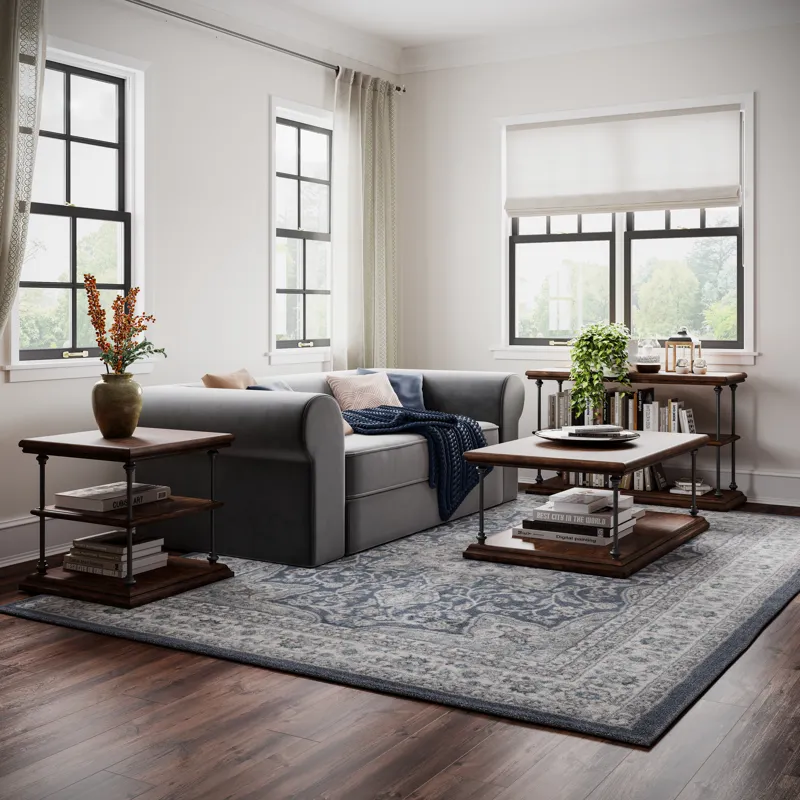 Larson Modern Industrial Square Solid Wood End Table With Storage Shelves