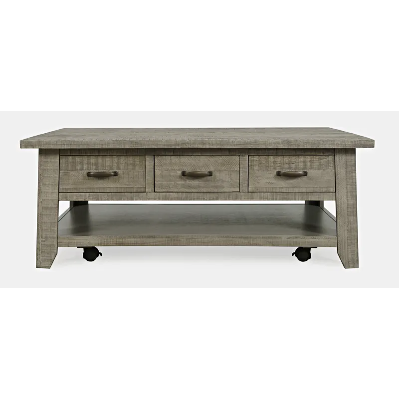 Telluride Rustic Farmhouse Solid Wood 50\" Coffee Table With Caster Wheels And Pull-Through Drawers