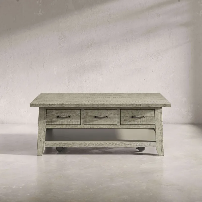 Telluride Rustic Farmhouse Three Piece Living Room Coffee, End Table And USB Charging Table Set