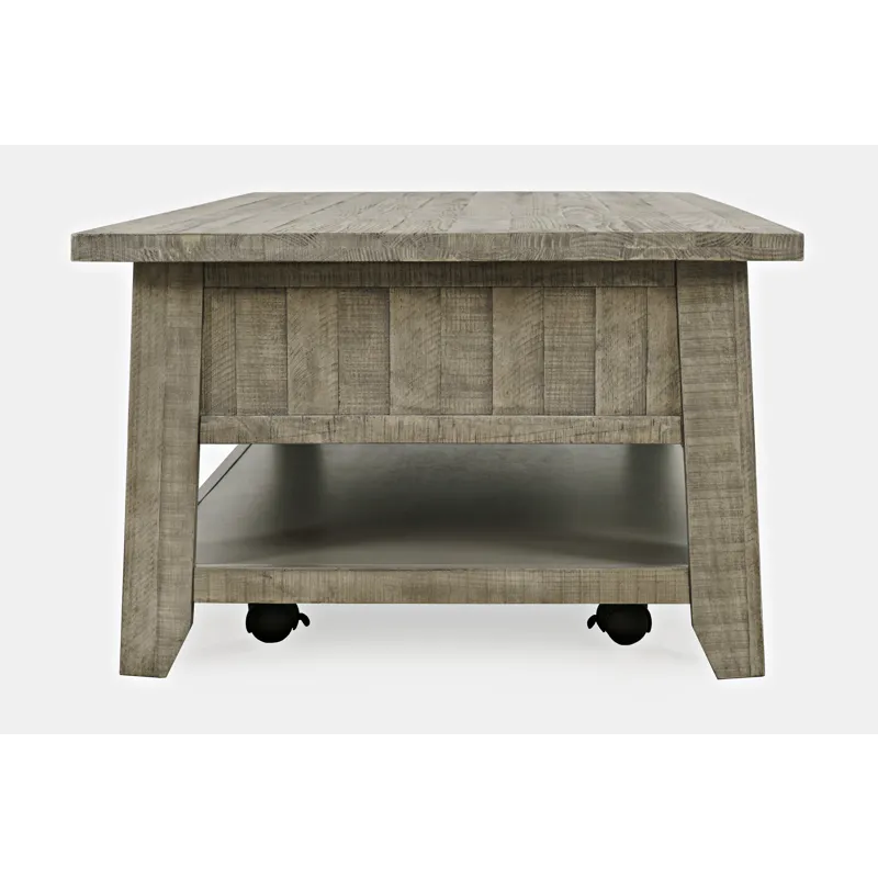 Telluride Rustic Farmhouse Solid Wood 50\" Coffee Table With Caster Wheels And Pull-Through Drawers