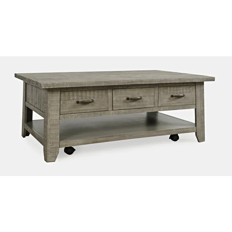 Telluride Rustic Farmhouse Solid Wood 50\" Coffee Table With Caster Wheels And Pull-Through Drawers