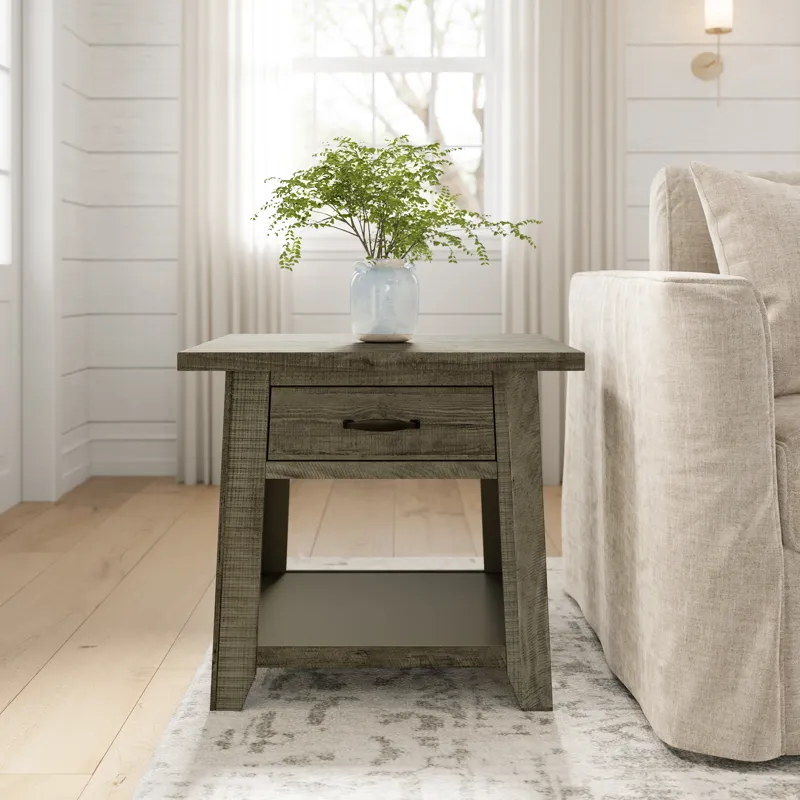 Telluride Rustic Farmhouse Solid Wood End Table With Storage