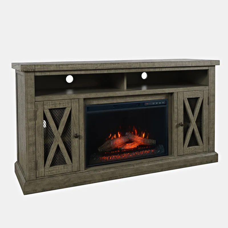 Telluride Rustic Farmhouse Solid Wood 60\" Storage Console TV Stand With Electric Fireplace