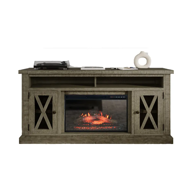Telluride Rustic Farmhouse Solid Wood 60\" Storage Console TV Stand With Electric Fireplace