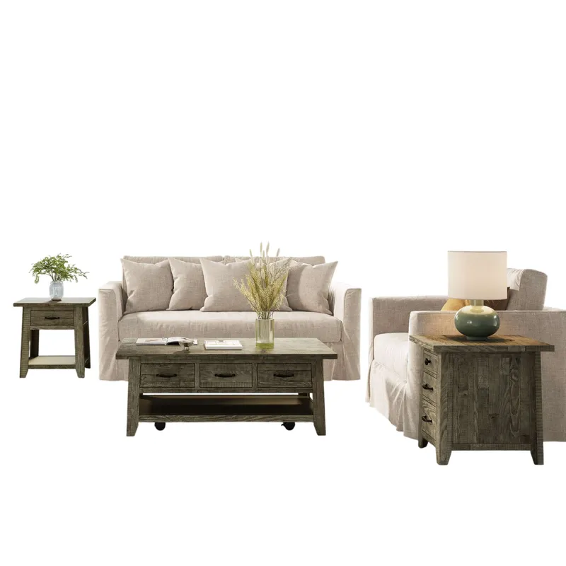 Telluride Rustic Farmhouse Three Piece Living Room Coffee, End Table And USB Charging Table Set