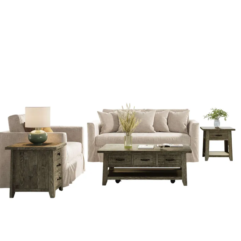 Telluride Rustic Farmhouse Three Piece Living Room Coffee, End Table And USB Charging Table Set