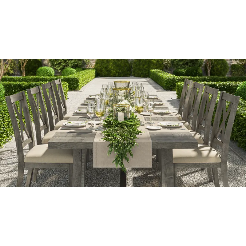 Telluride Rustic Farmhouse Solid Wood 127\" Trestle Counter Table With Two Extension Leaves