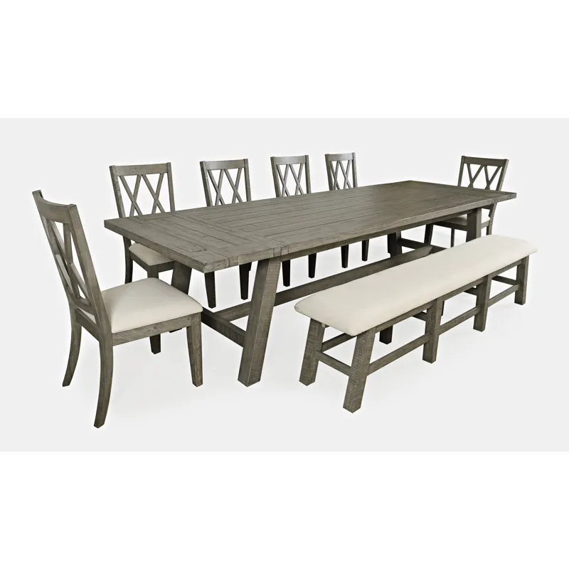 Telluride Rustic Farmhouse Solid Wood 127\" Trestle Counter Table With Two Extension Leaves