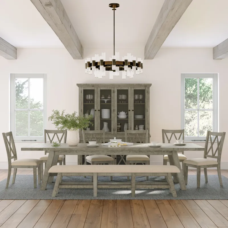 Telluride Rustic Farmhouse Solid Wood 127\" Trestle Dining Table With Two Extension Leaves