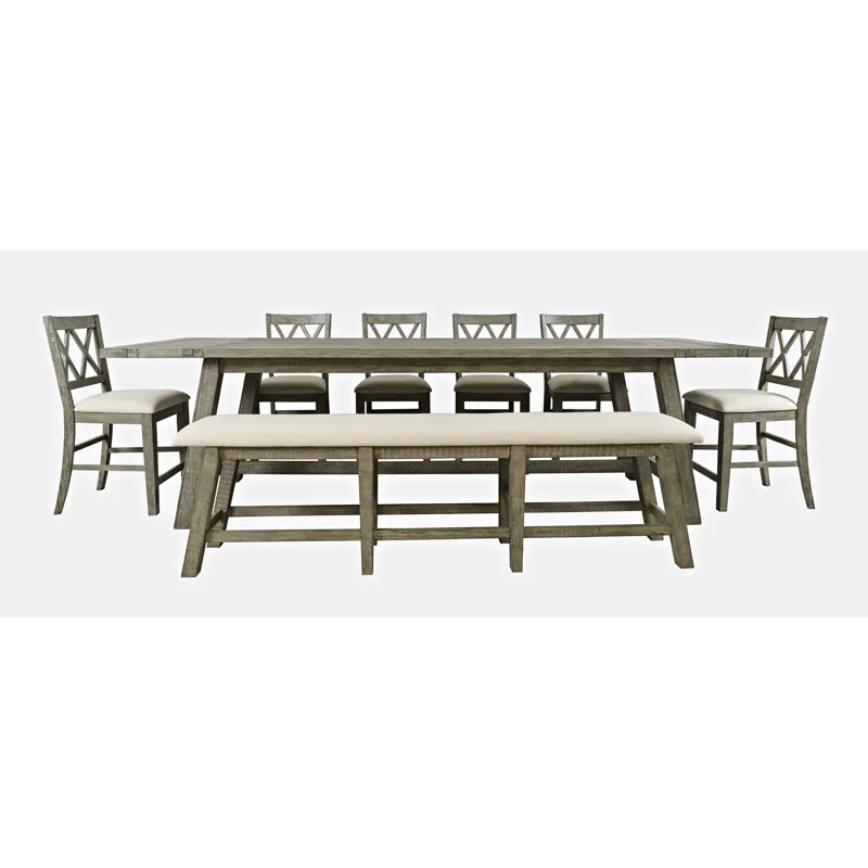 Telluride Eight Piece Rustic Farmhouse Solid Wood 127\" Extendable Dining Set With Bench