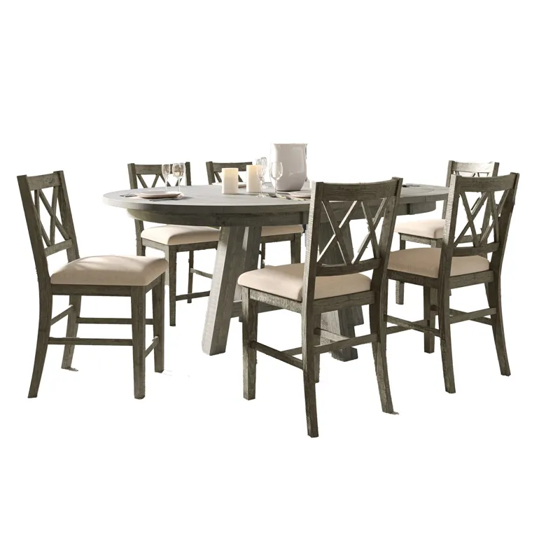 Telluride Contemporary Rustic Farmhouse Solid Wood Seven Piece Counter Height Dining Table Set With 