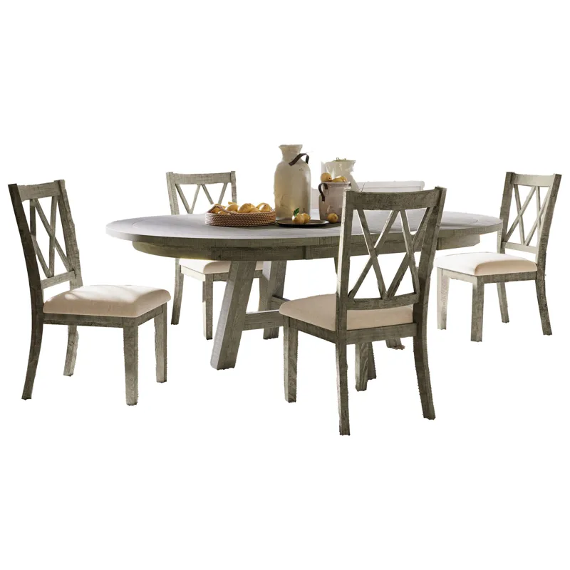 Telluride Contemporary Rustic Farmhouse Solid Wood Five Piece Dining Table Set With Cross Back Chair