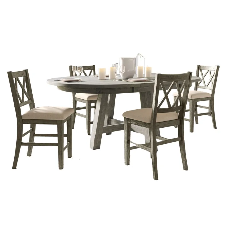 Telluride Contemporary Rustic Farmhouse Solid Wood Five Piece Dining Table Set With Cross Back Chair