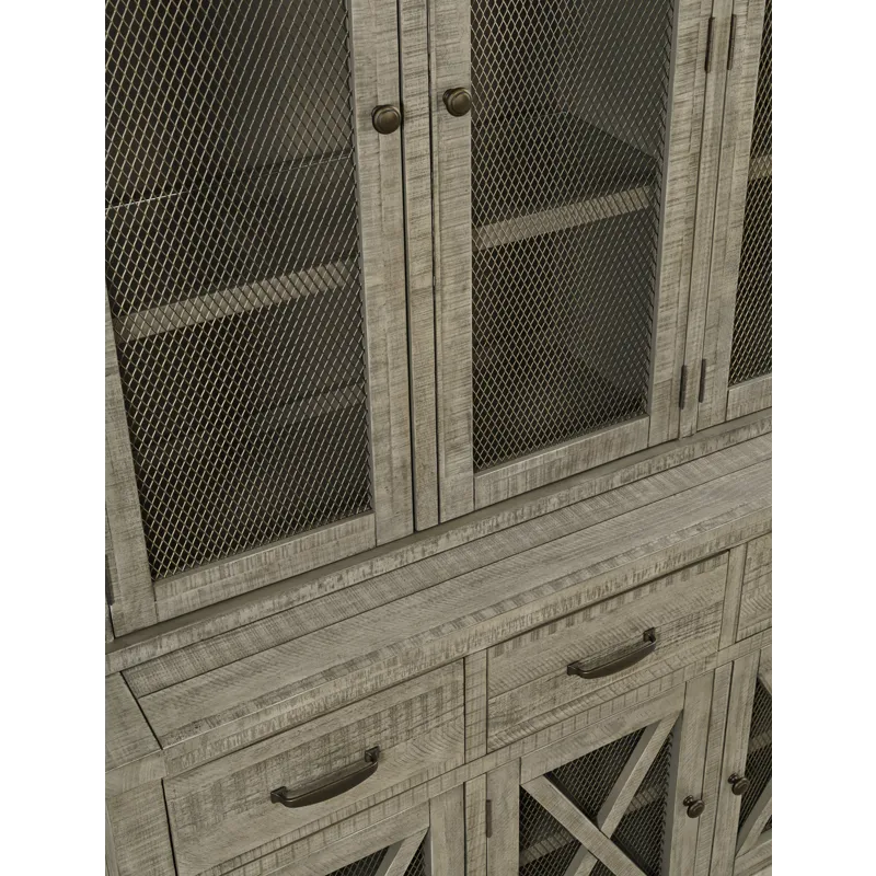 Telluride Rustic Farmhouse Solid Wood Sideboard Buffet Hutch With LED Lights