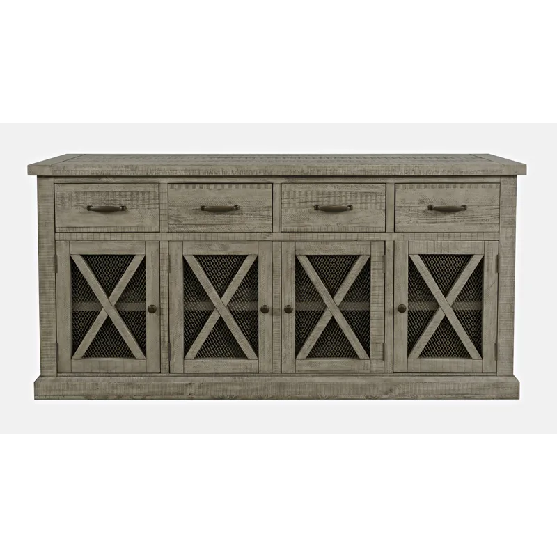 Telluride 70\" Rustic Distressed Solid Wood Farmhouse Four Drawer Sideboard Buffet Server