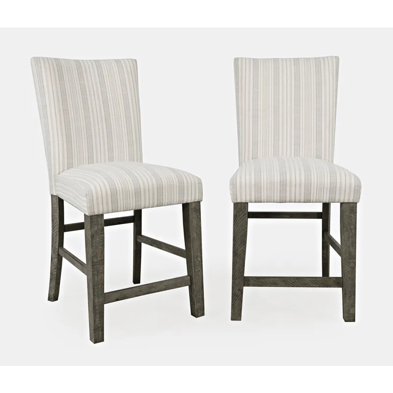 Telluride Farmhouse Rustic Solid Wood Parsons Striped Upholstery Counter Stool(Set Of 2)