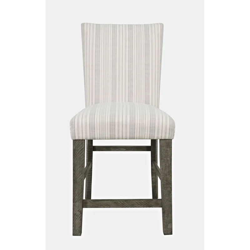 Telluride Farmhouse Rustic Solid Wood Parsons Striped Upholstery Counter Stool(Set Of 2)