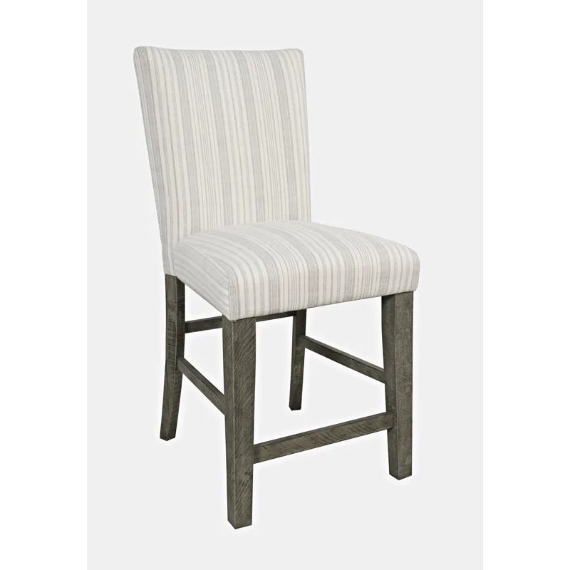 Telluride Farmhouse Rustic Solid Wood Parsons Striped Upholstery Counter Stool(Set Of 2)