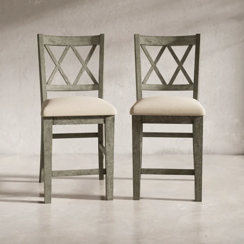 Telluride Rustic Farmhouse Solid Wood Upholstered Counter Stool(Set Of 2)
