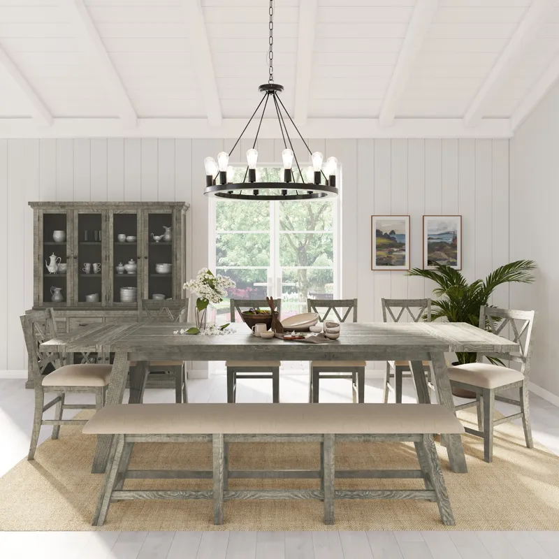 Telluride Rustic Farmhouse Solid Wood Upholstered 85\" Counter Height Bench