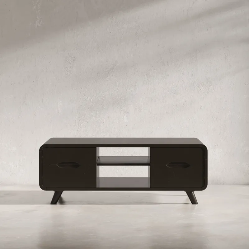 Marlowe Mid-Century Modern 48\" Curved Coffee Table With Storage Drawers