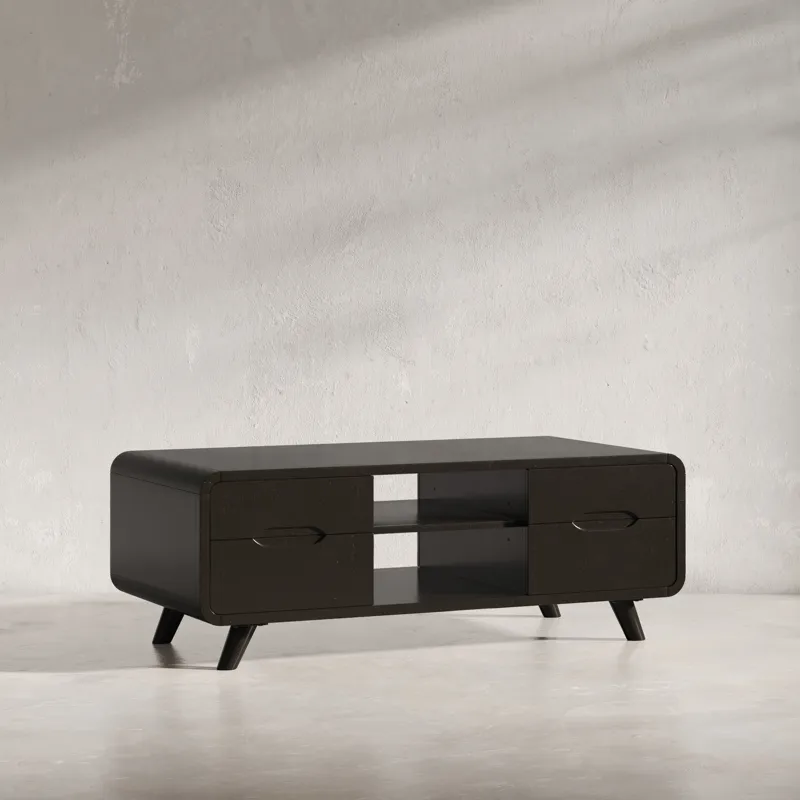 Marlowe Mid-Century Modern 48\" Curved Coffee Table With Storage Drawers