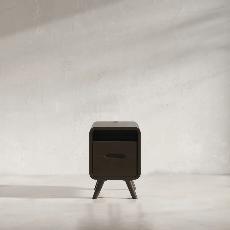 Marlowe Mid-Century Modern USB Charging Curved Chairside End Table With Storage Drawers