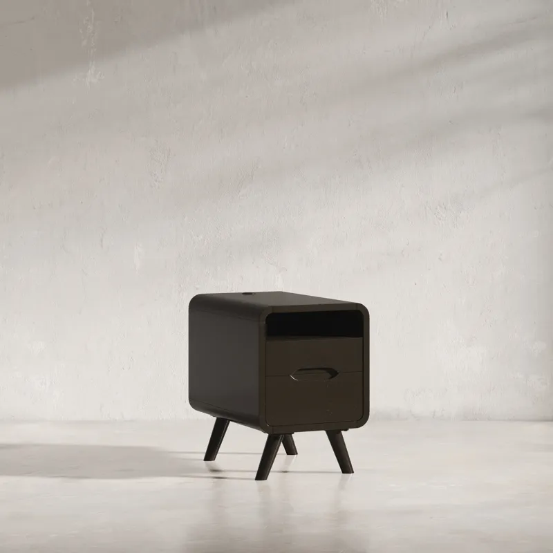 Marlowe Mid-Century Modern USB Charging Curved Chairside End Table With Storage Drawers