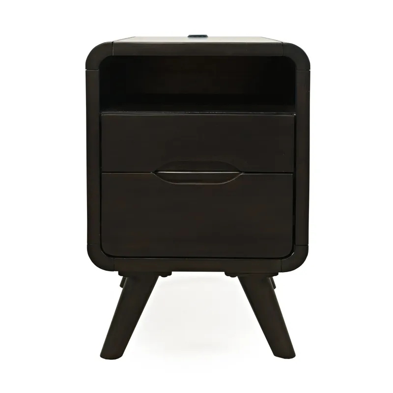 Marlowe Mid-Century Modern USB Charging Curved Chairside End Table With Storage Drawers