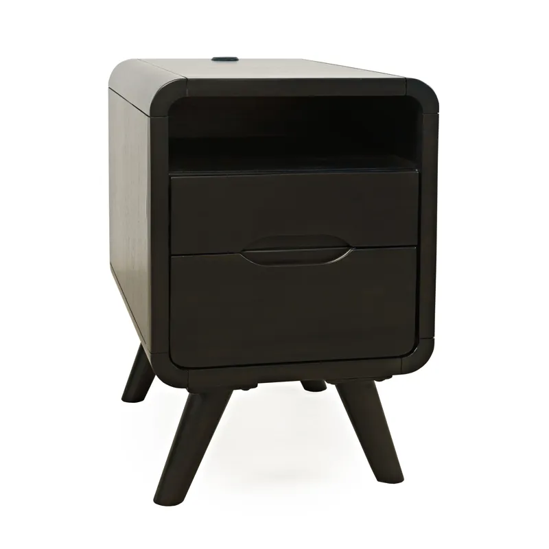 Marlowe Mid-Century Modern USB Charging Curved Chairside End Table With Storage Drawers