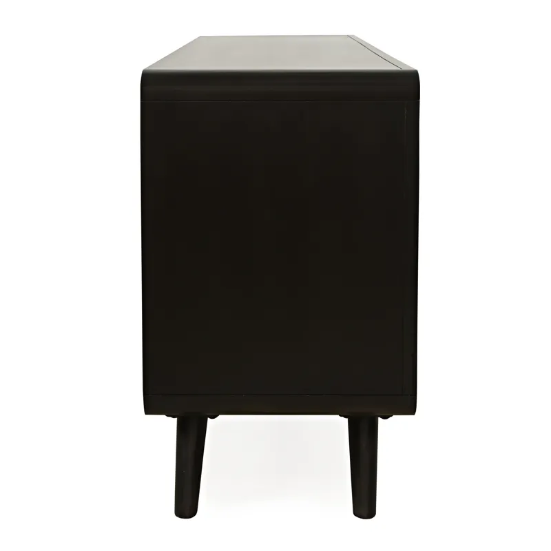 Marlowe Mid-Century Modern 64\" Curved Media Console TV Stand With Tapered Legs And Storage Drawers