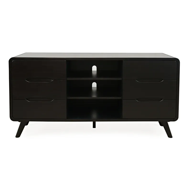 Marlowe Mid-Century Modern 64\" Curved Media Console TV Stand With Tapered Legs And Storage Drawers