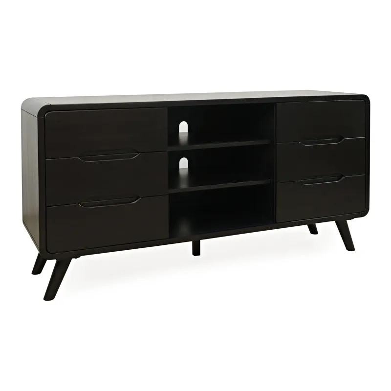 Marlowe Mid-Century Modern 64\" Curved Media Console TV Stand With Tapered Legs And Storage Drawers